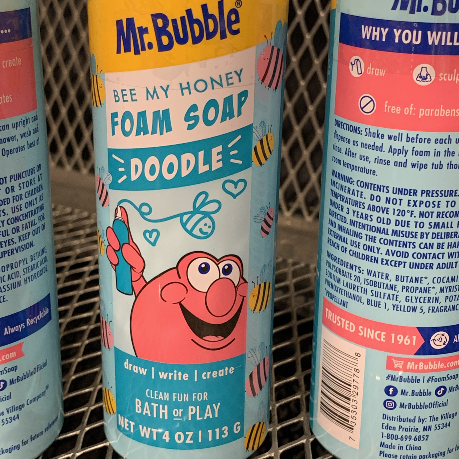 3 PK Mr. Bubble Foam Soap Doodle Bee My Honey Blueberry Honey Sensory Bath Play