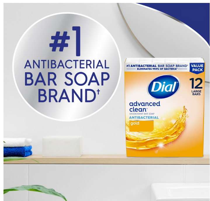 Gold Antibacterial Deodorant Bar Soap Advanced Clean 12 Pack 4oz Bars