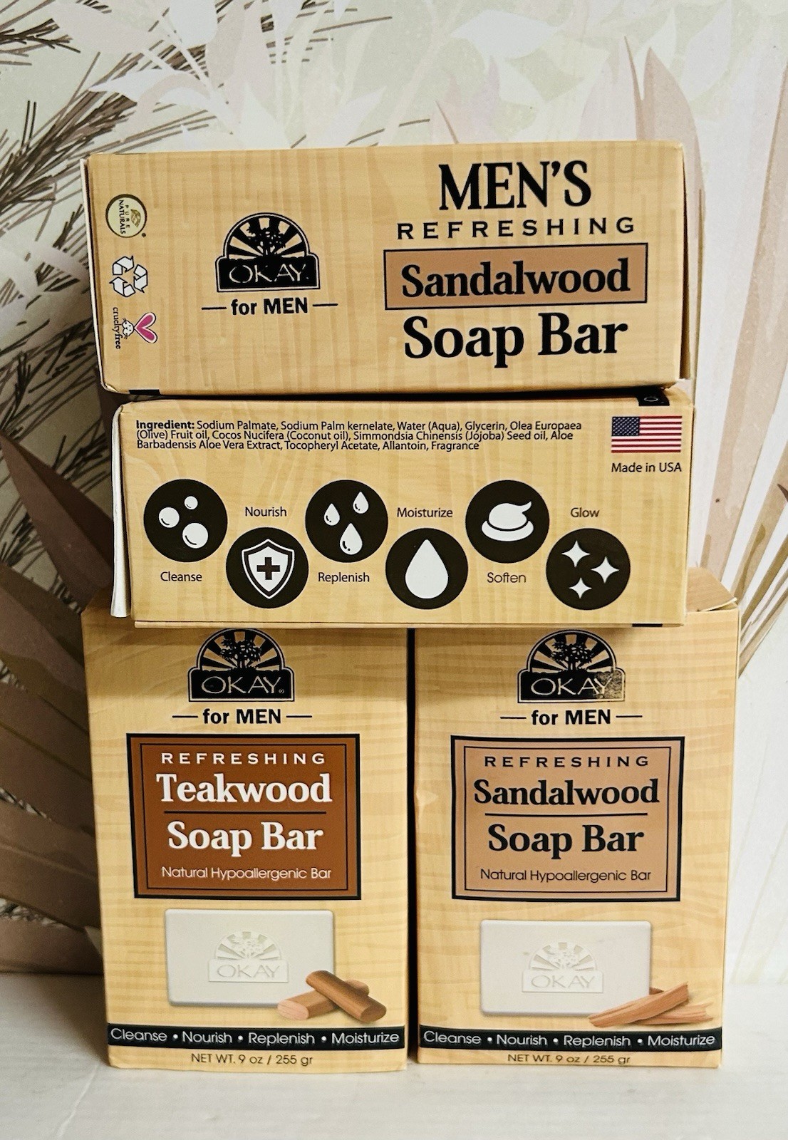 4-Pack Okay ~ Sandalwood & Teakwood Nourishing & Moisturizing Bar Soap 9 oz Each