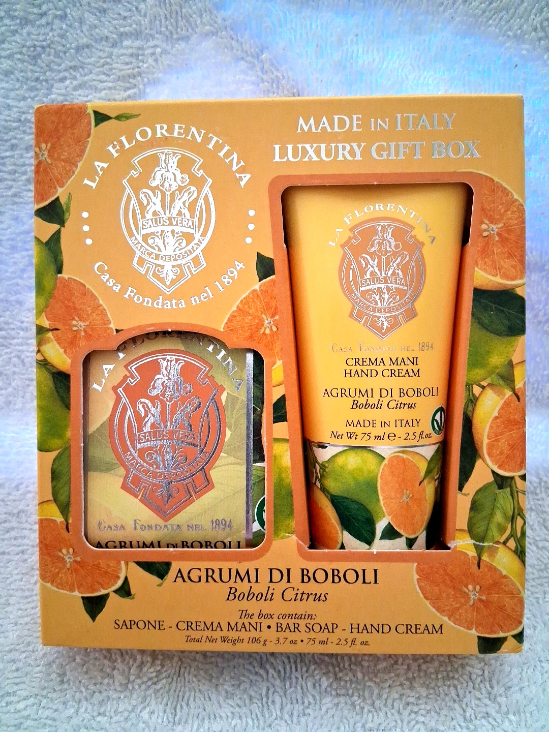 Boboli Citrus Bar Soap & Hand cream set Luxury Gift Box Made In Italy.