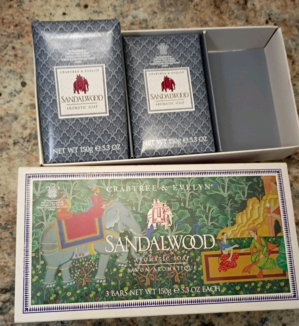 Crabtree & Evelyn For Men Sandalwood Aromatic Soap Box 2 Large 5.3 Oz Bars Rare