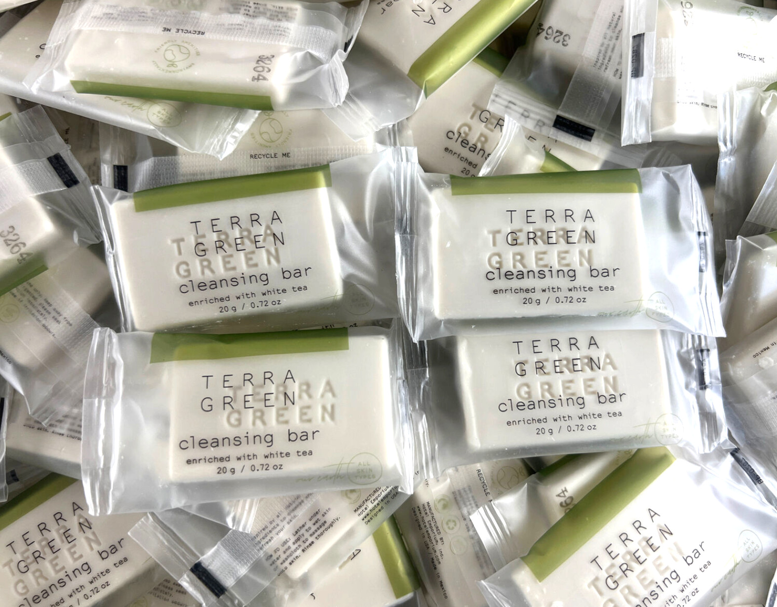 Lot of 100 Terra Green White Tea Soap Cleansing Bars 0.72 oz Hotel Travel Size