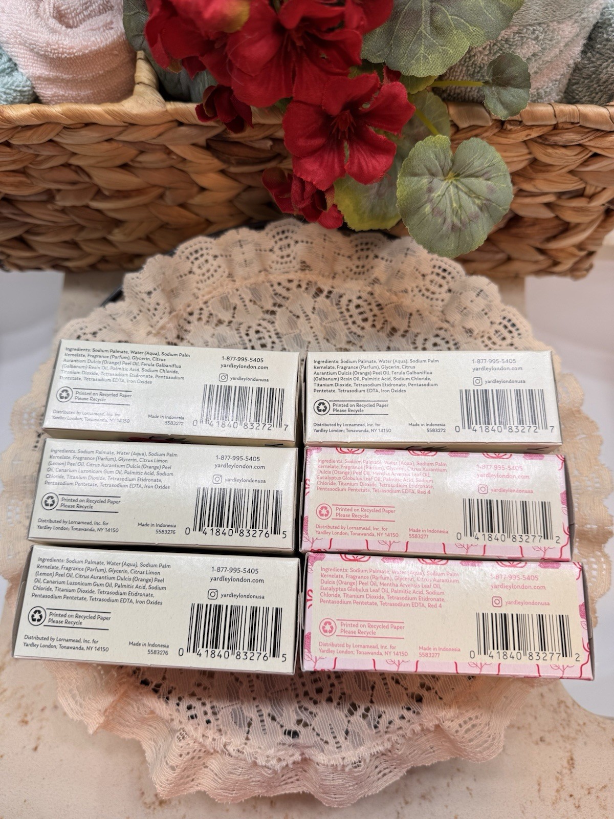 Yardley Set Of 6 Bar Soaps Jasmine Rose, Strawberry Cream, Sweet Rose 4 oz Bars