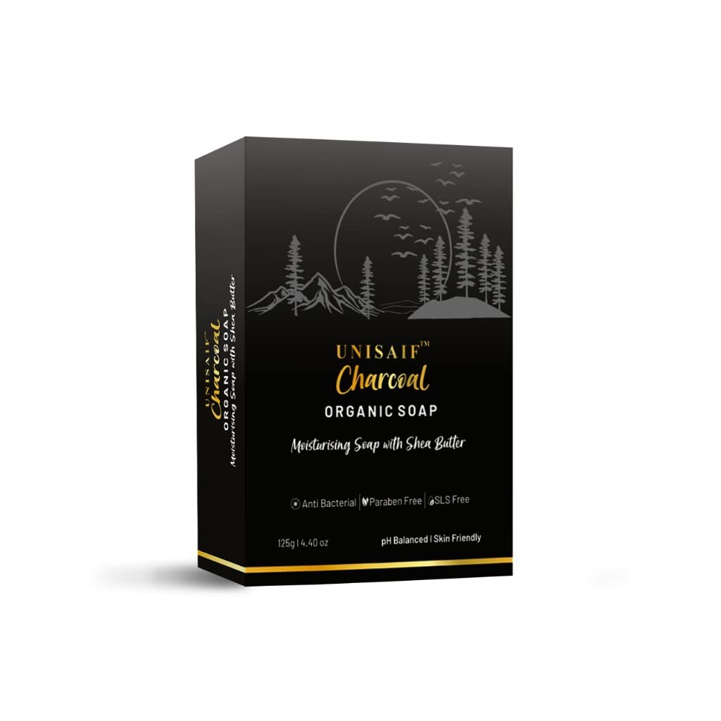 Unisaif Classic Charcoal Organic Body Soap Bar, Moisturizing With Shea Butter