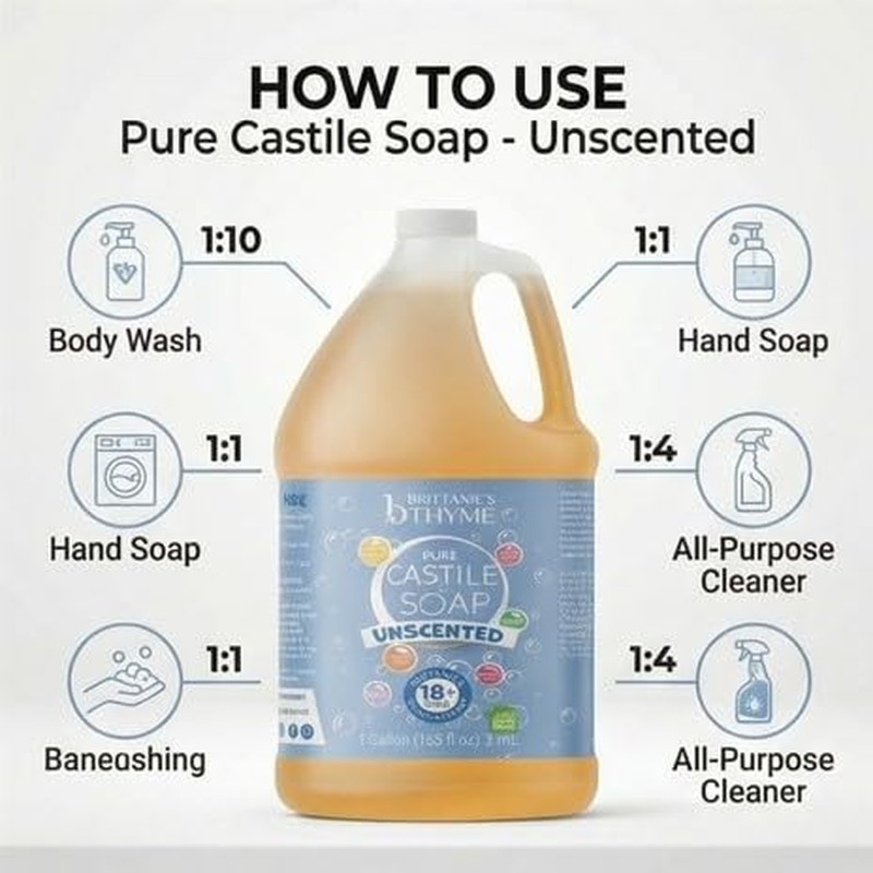 Organic Castile Liquid Olive Oil Soap Refill 1 Gallon Unscented All Purpose Vega