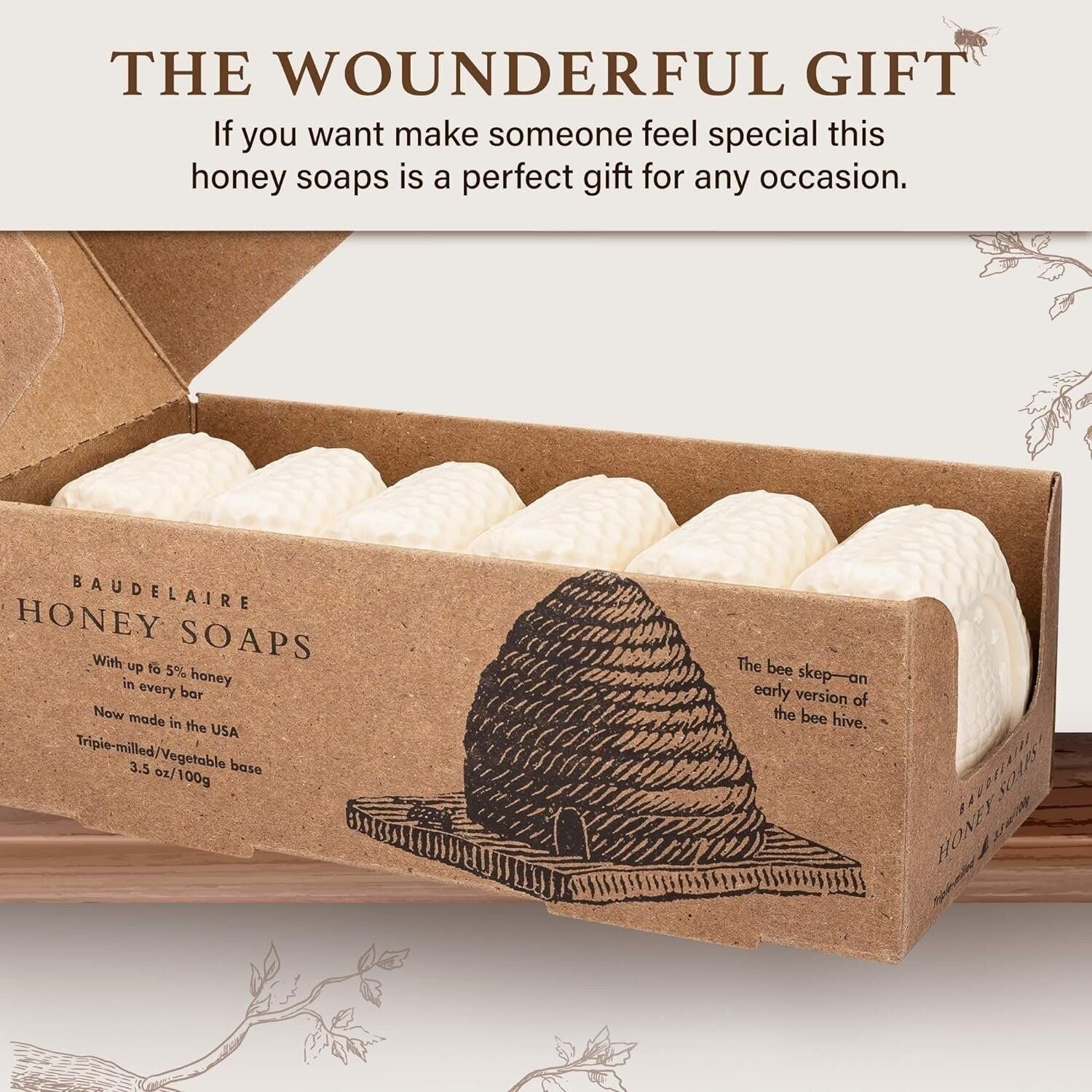 Baudelaire Honey Royal Jelly Soap Bar (set of 6) Triple Milled Made USA