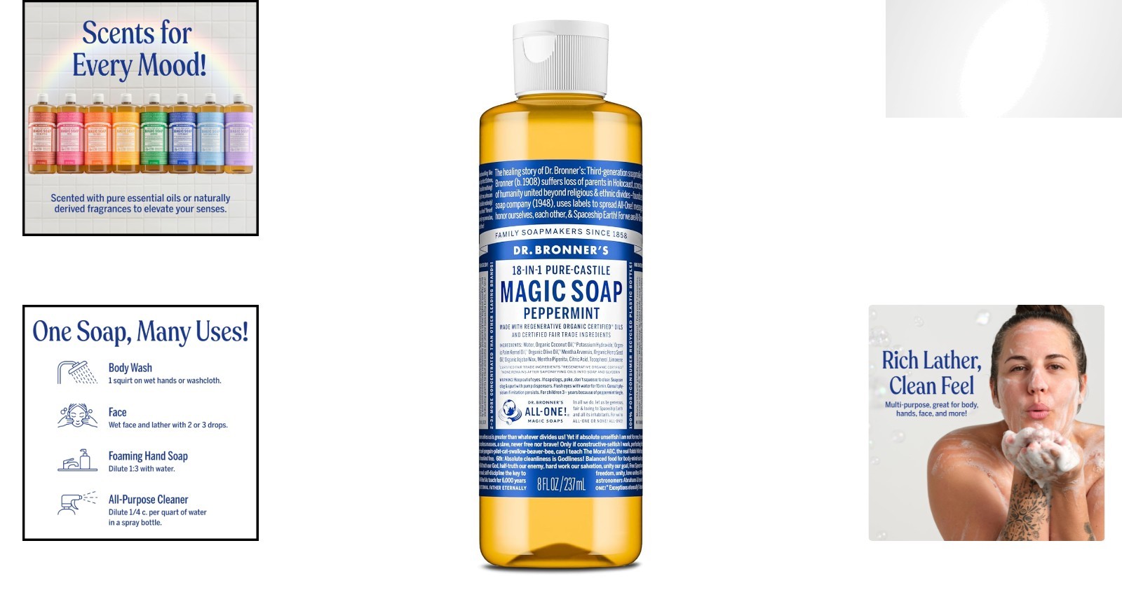 18-in-1 Pure-Castile Liquid Soap 8 Oz Peppermint – Organic, Non-GMO,
