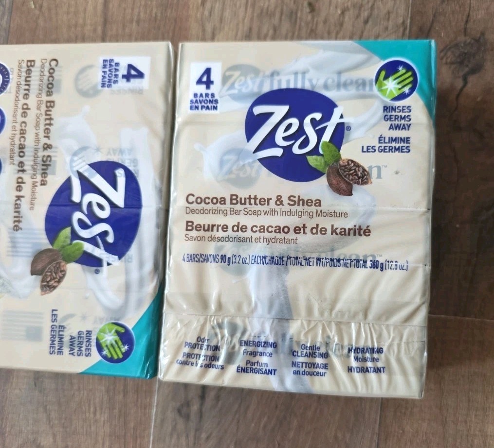 Lot Of 3 Zest Cocoa Butter & Shea Bar Soap, for All Skin Types 4 Packs 12 Bars