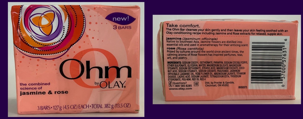 Ohm By Olay Beauty Soap Bars – Jasmine & Rose – 4.5 Oz Ea x 3 – NEW Sealed