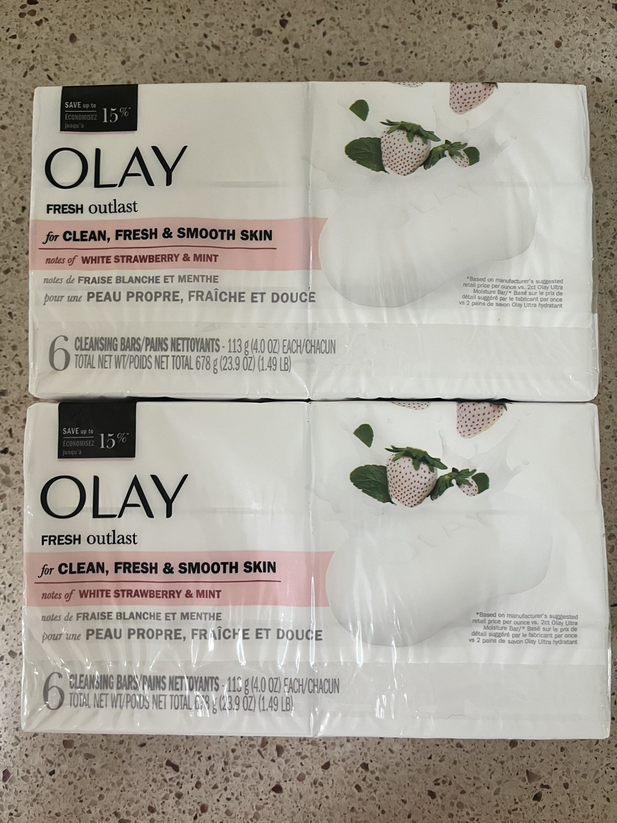 12 Olay Fresh Outlast White Strawberry & Mint Cleansing Bars 4oz Each Large Size