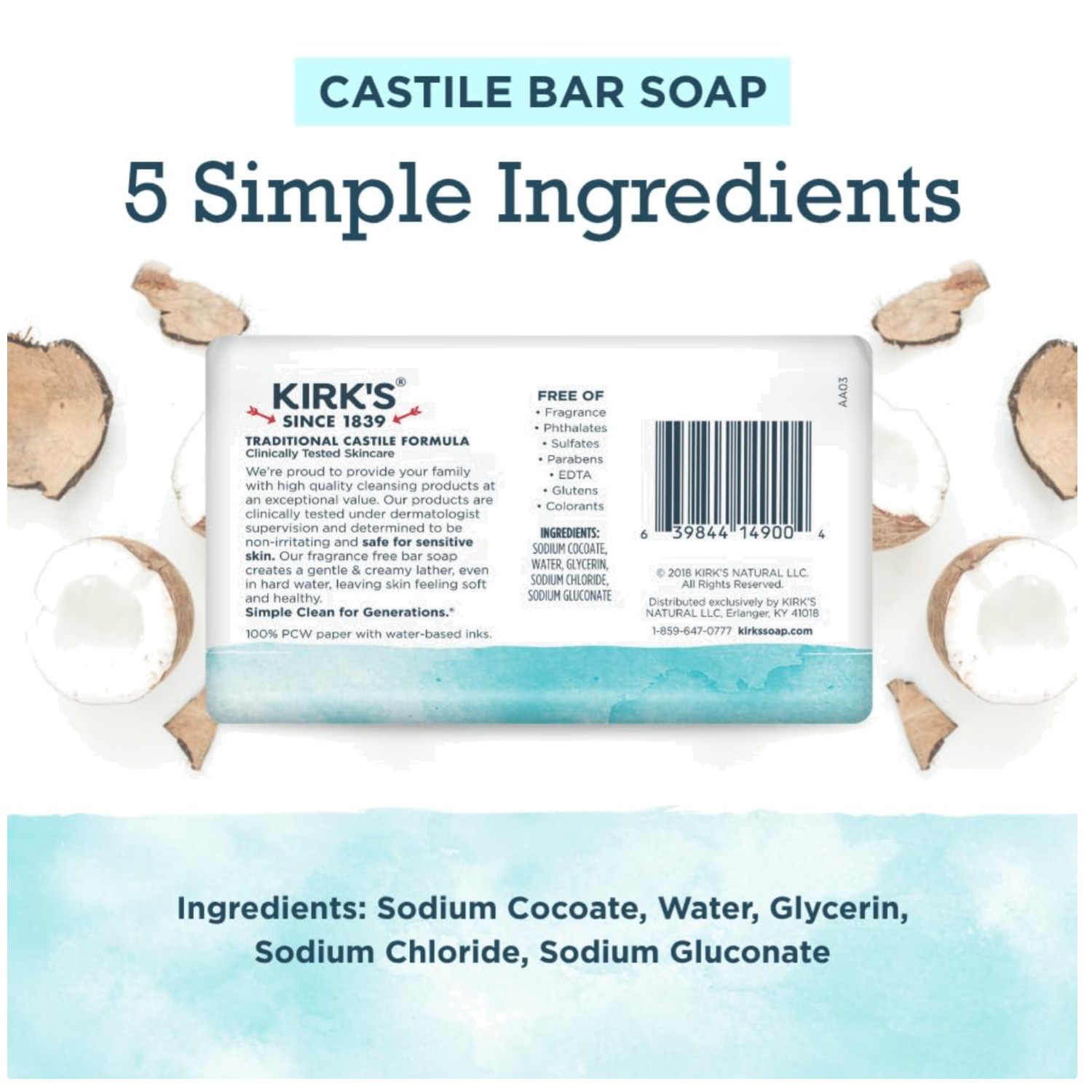 Sensitive Skin Safe Castile Soap Bars, Coconut Oil – 48 Pack
