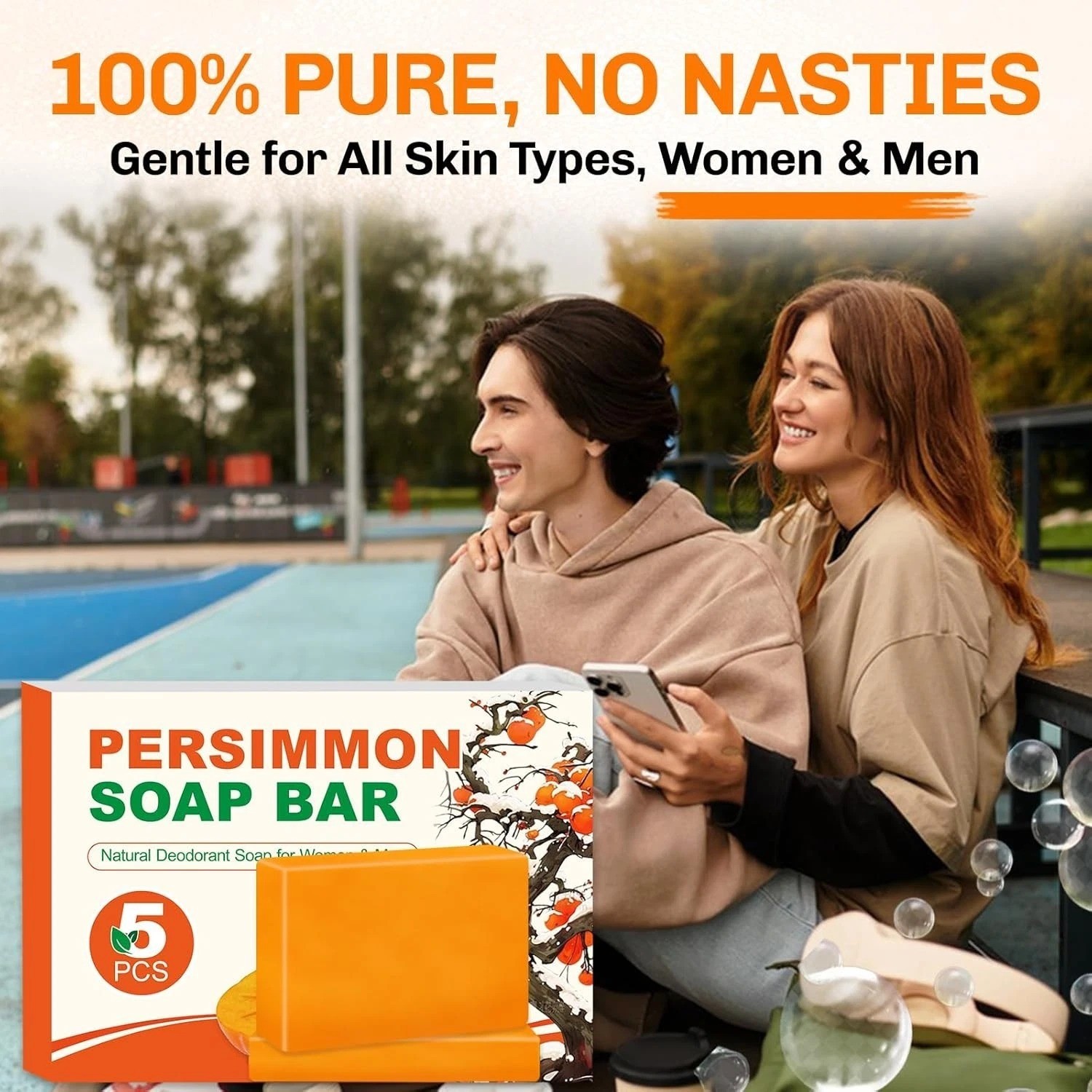 5 Pack Persimmon Soap Bar Body Odor Control Natural Deodorant for Men & Women