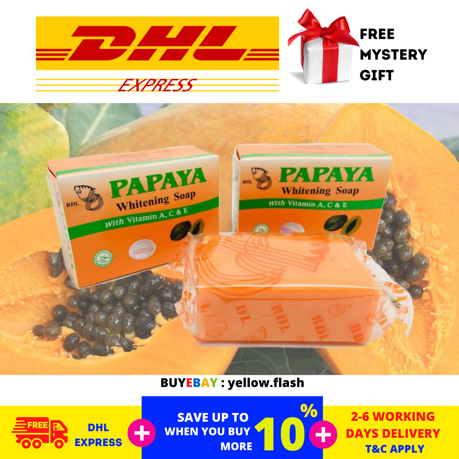 10 x Papaya Soap 135g Original Herbal Vitamin A,C,E Lighten & Repair Acne Skin