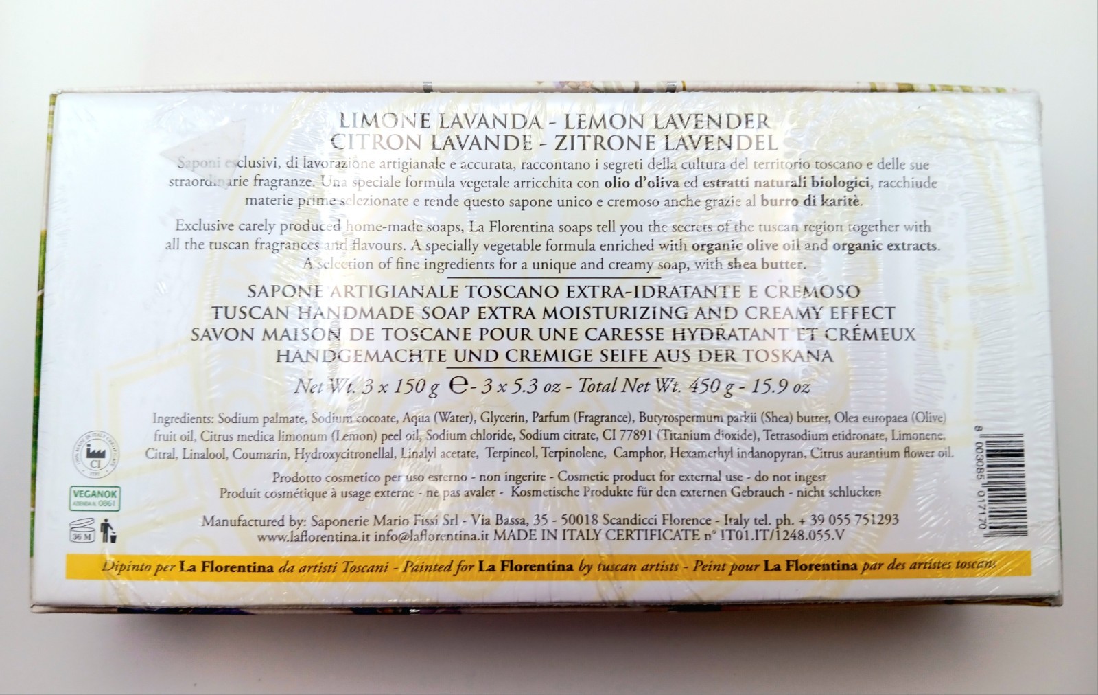 La Florentina Soap Gift Box Set LEMON LAVENDER 3 Bars Embossed Luxury Italy New