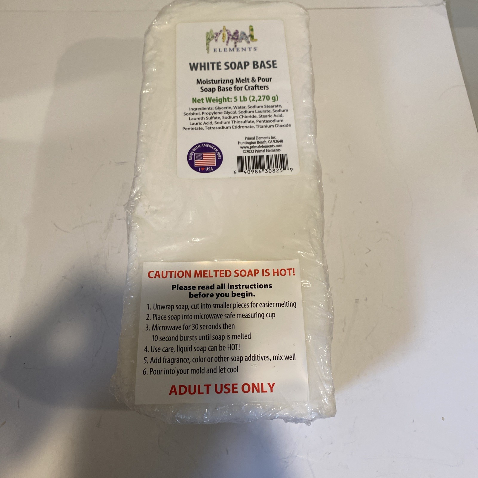 Primal Elements White Soap Base – Moisturizing Melt and Pour Glycerin Soap Base
