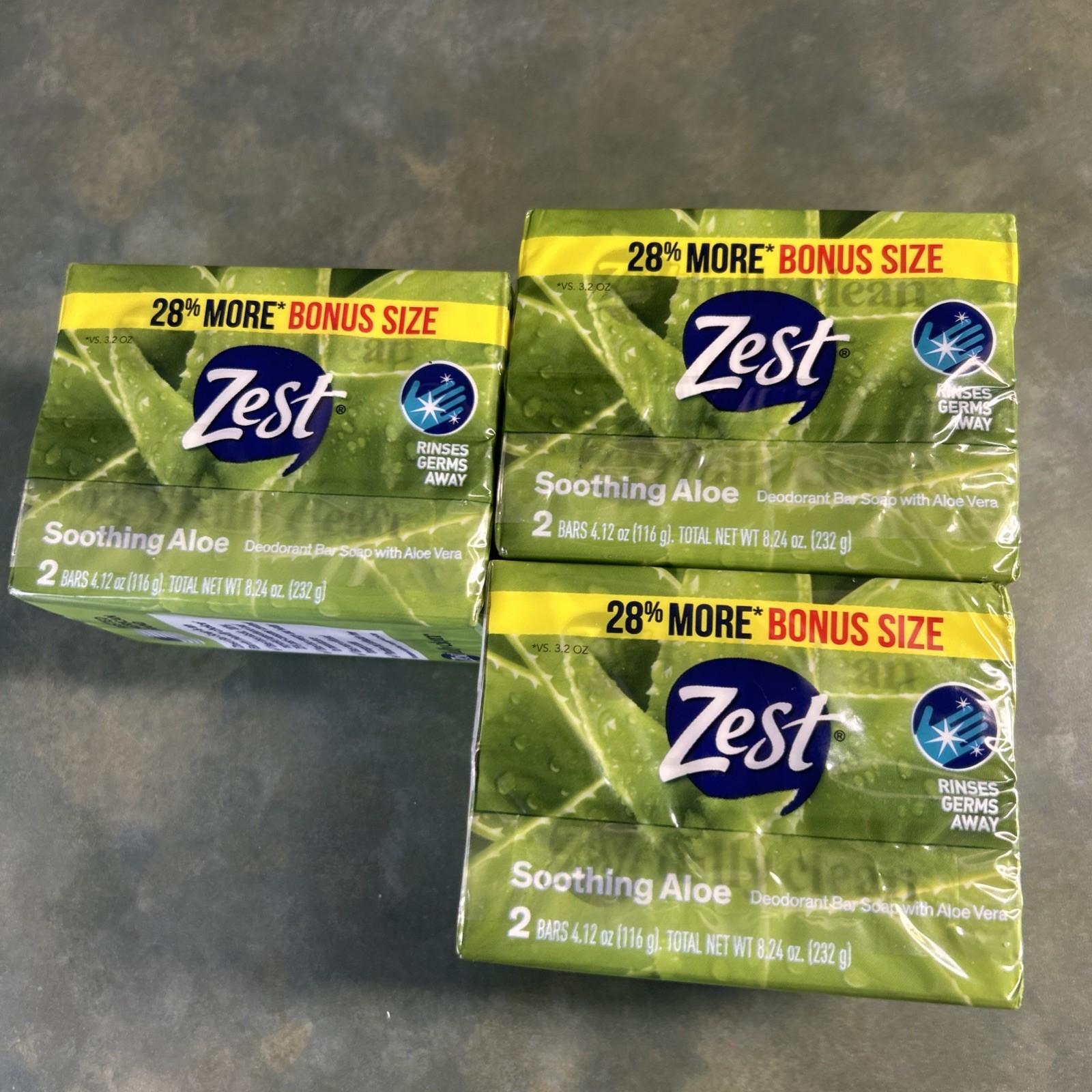 Zest Soothing Aloe Bar Soap 4.12oz Each Bar Twin Packs – 6 Bars Total