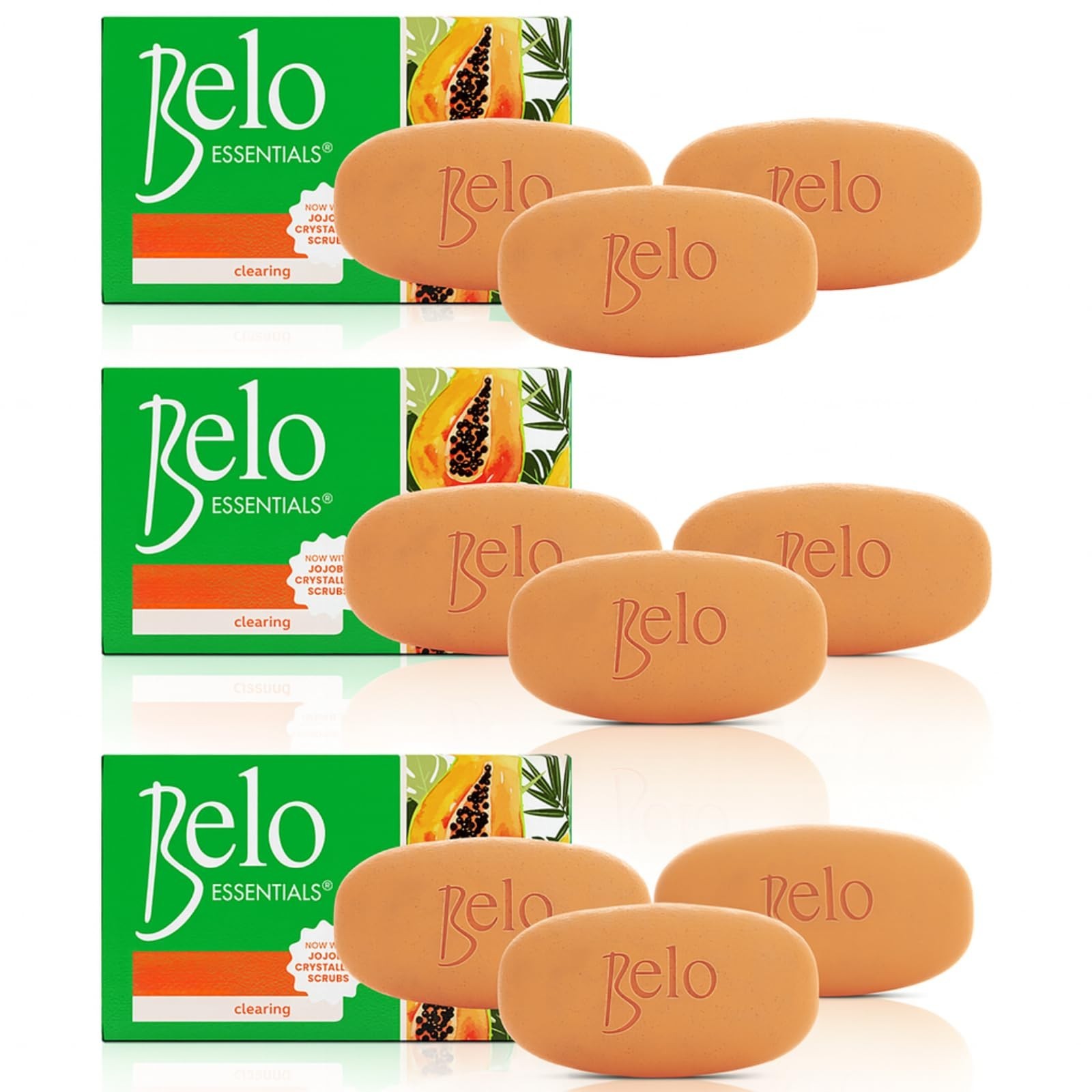 Belo Essentials Papaya Brightening + Clearing Soap Papaya Enzymes, 65g x 9 Bars
