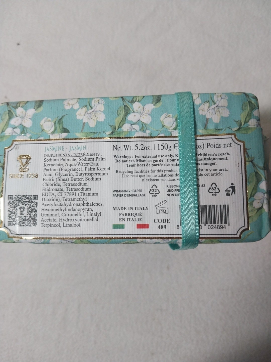 3x 5.2oz Zeni Jasmine Triple Milled Bar Soap – Made in ITALY – Total 15.8oz