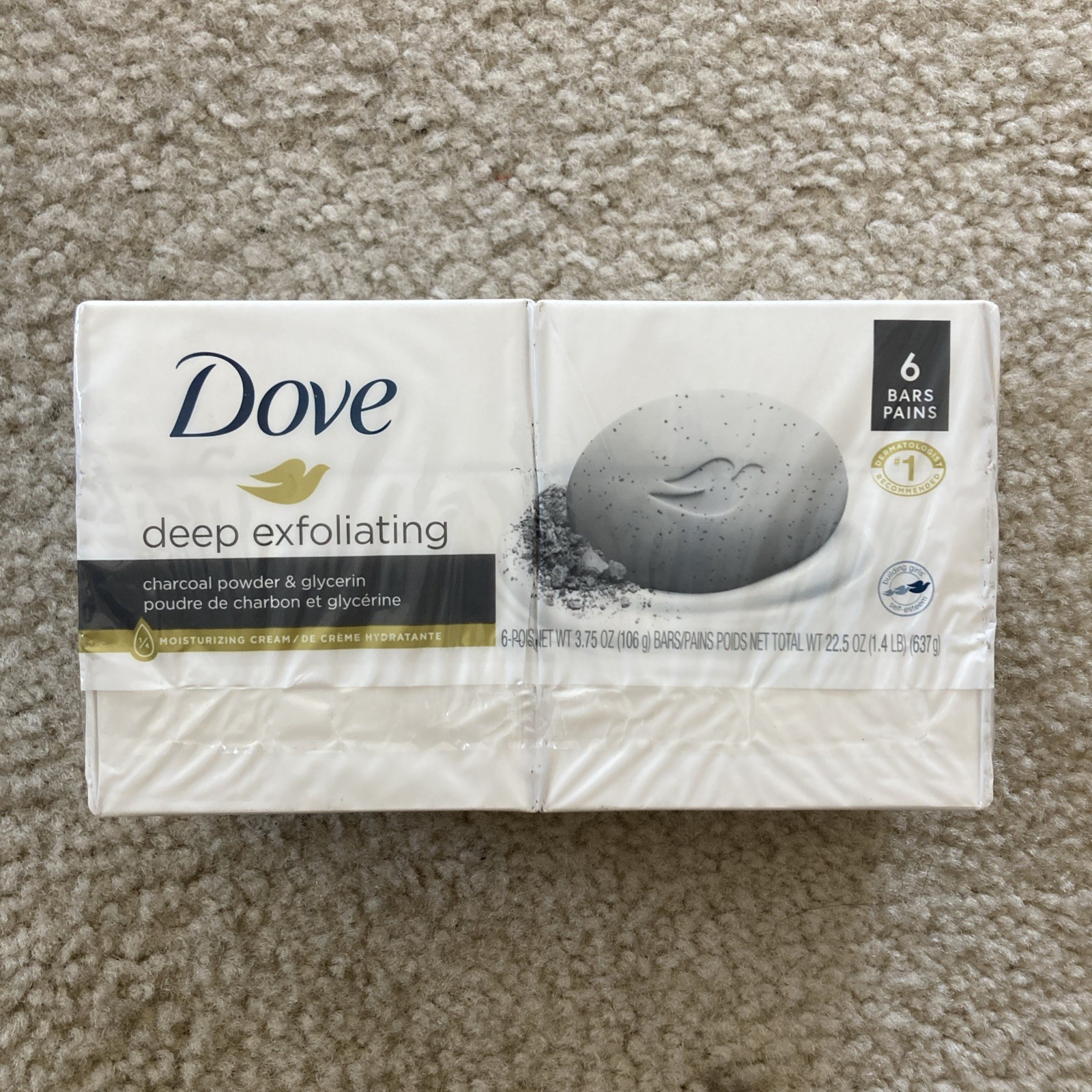 Dove Deep Exfoliating Beauty Bar Charcoal Powder & Glycerin 6 Pack 3.75 oz
