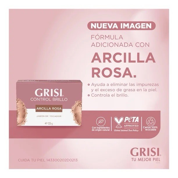 3 JABONES GRISI 🇲🇽 ARCILLA ROSA (125g c/u) – Pink Clay Cleansing Bar (3 Pack)