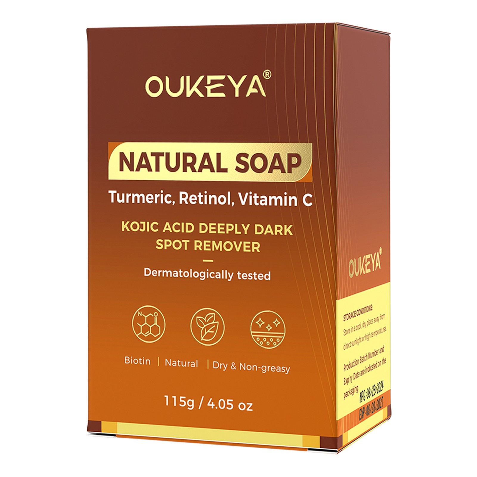 OUKEYA Turmeric Kojic Acid Soap, Skin Whitening Dark Spots lightening Acne 115g