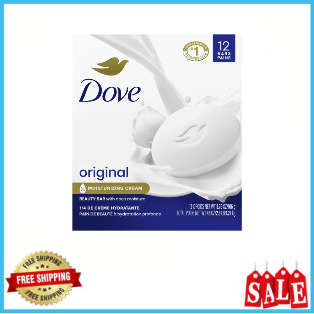 Dove Beauty Bar Women’s Bath Soap Original, 3.75 oz, 12 Bars, Phthalate-Free