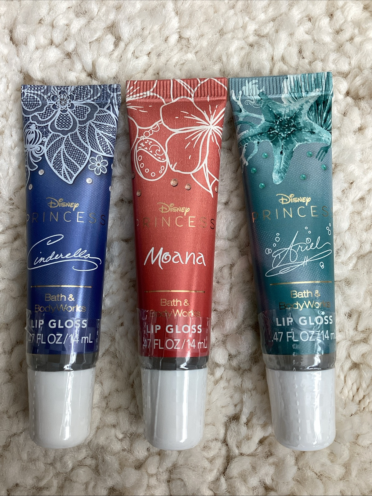 Bath and Body Works~Disney Lip Gloss – Cinderella, Moana & Ariel Set Of 3~Ltd.Ed