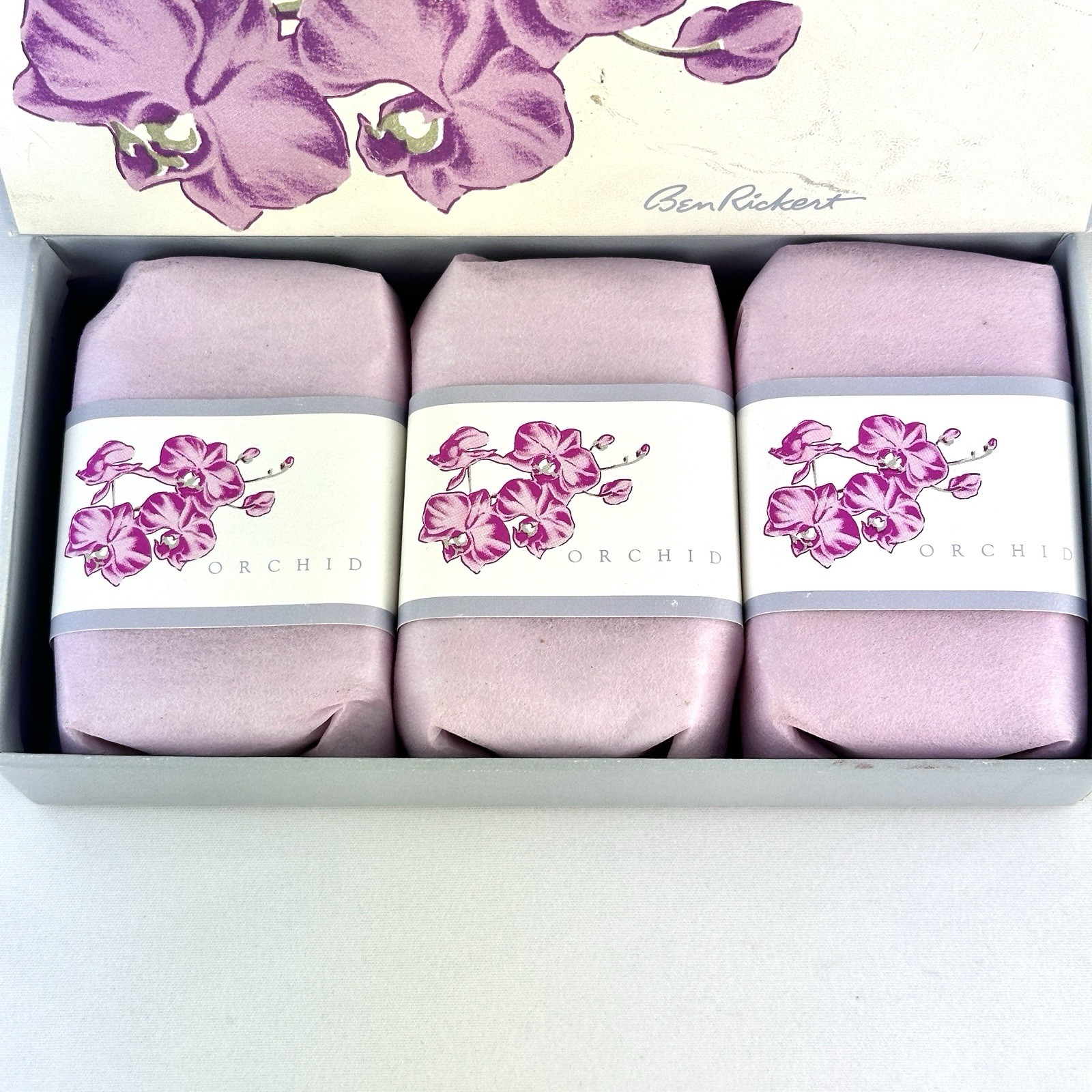 Vintage Ben Rickert Orchid Luxury Perfumed Soap Set of 3 With Original Box