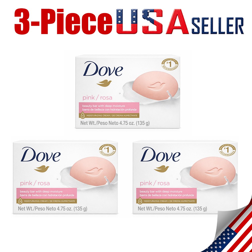 Dove Pink Rosa Beauty Bar Soap 3-Pack, 3-in-1 Moisturizing for Face/Body/Hands