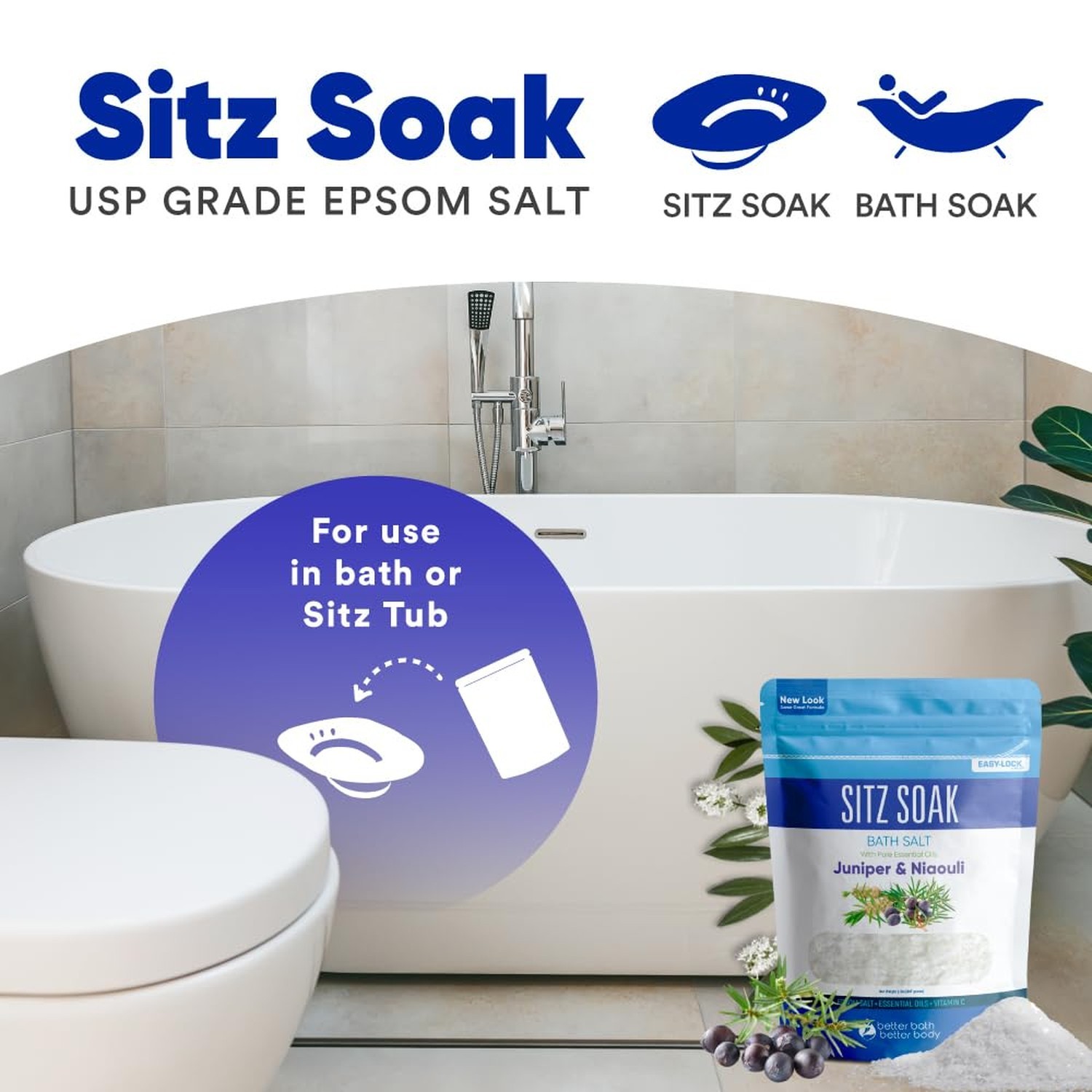 Sitz Bath Soak 2-Lbs Sitz Salt Epsom Salt Hemorrhoid Soothing with Pure Essen…