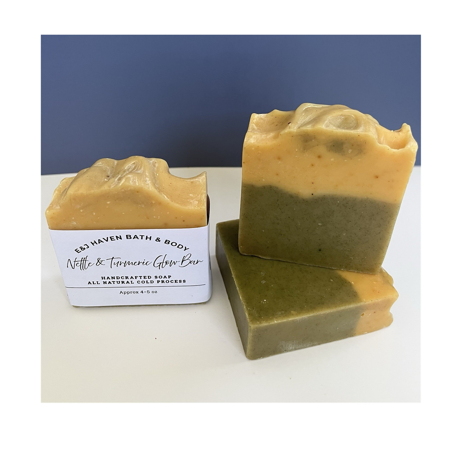 E&J Haven Bath & Body Nettle & Turmeric Herbal Glow Bar Soap Cold Process 4-5 oz
