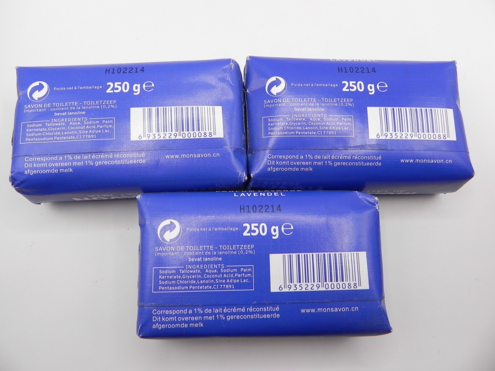 3pc Monsavon au lait Soap Bar Parfum Lavande Lavender 250g Each 750g Total