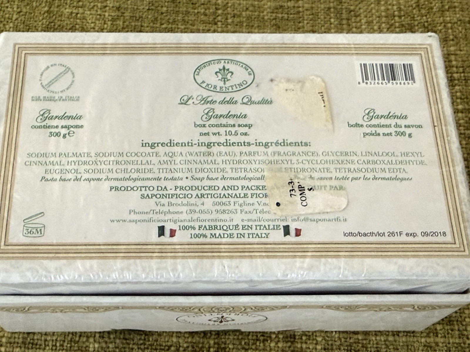Gardenia Scented Soap Bar ITALY NIP La saponeria Firenze made in Tuscany