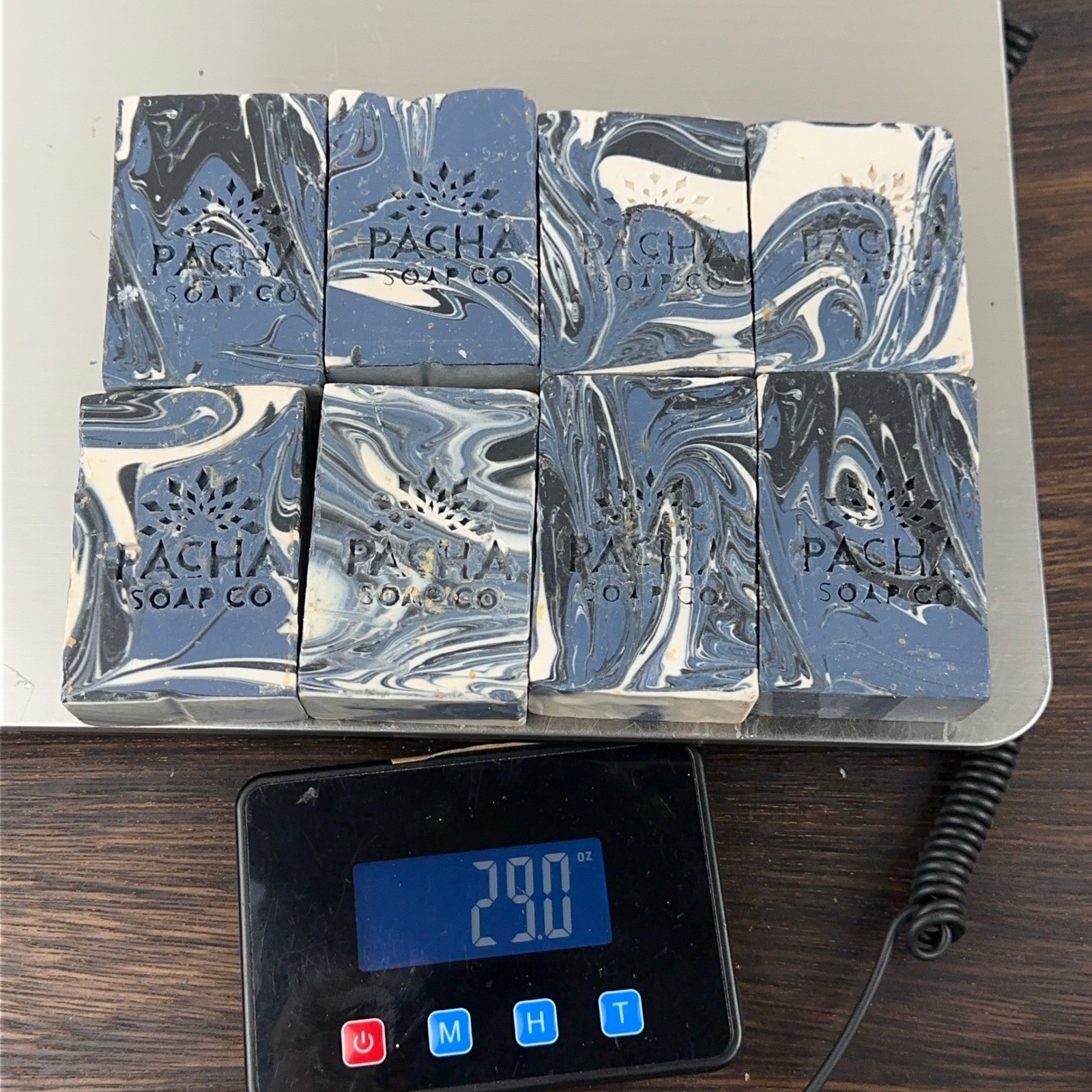 Pacha Soap Co Marbled Artisan Bar Soap Set 8pc Blue Black White Swirl 29oz Total