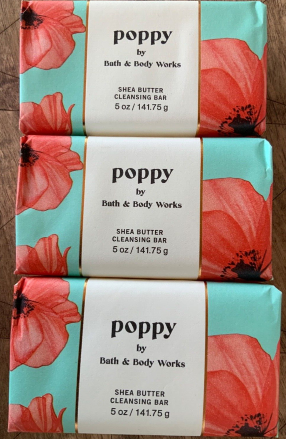 3 (THREE) POPPY 5oz Shea Butter CLEANSING SOAP BAR Bath and Body Works