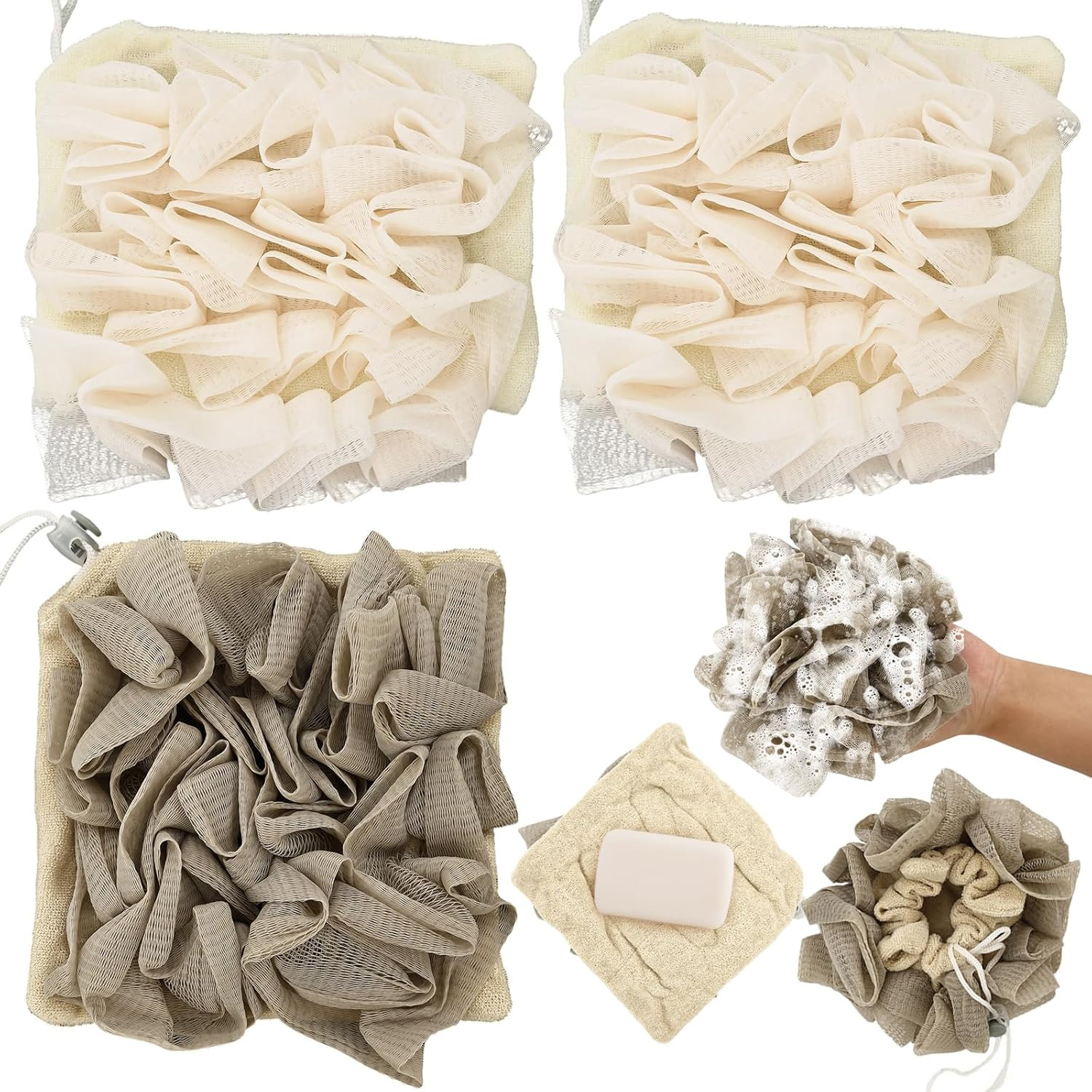 3 Pcs Soap Bar Loofah, 2 in 1 Bar Soap Loofah Pouch Can Hold Soap Effective Exfo