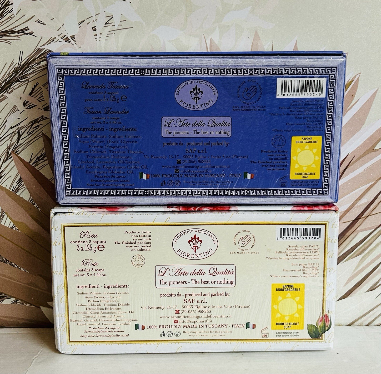 Saponificio ~ Rose & Tuscan Lavender Scented Soap 6 Bars 4.40 oz Each