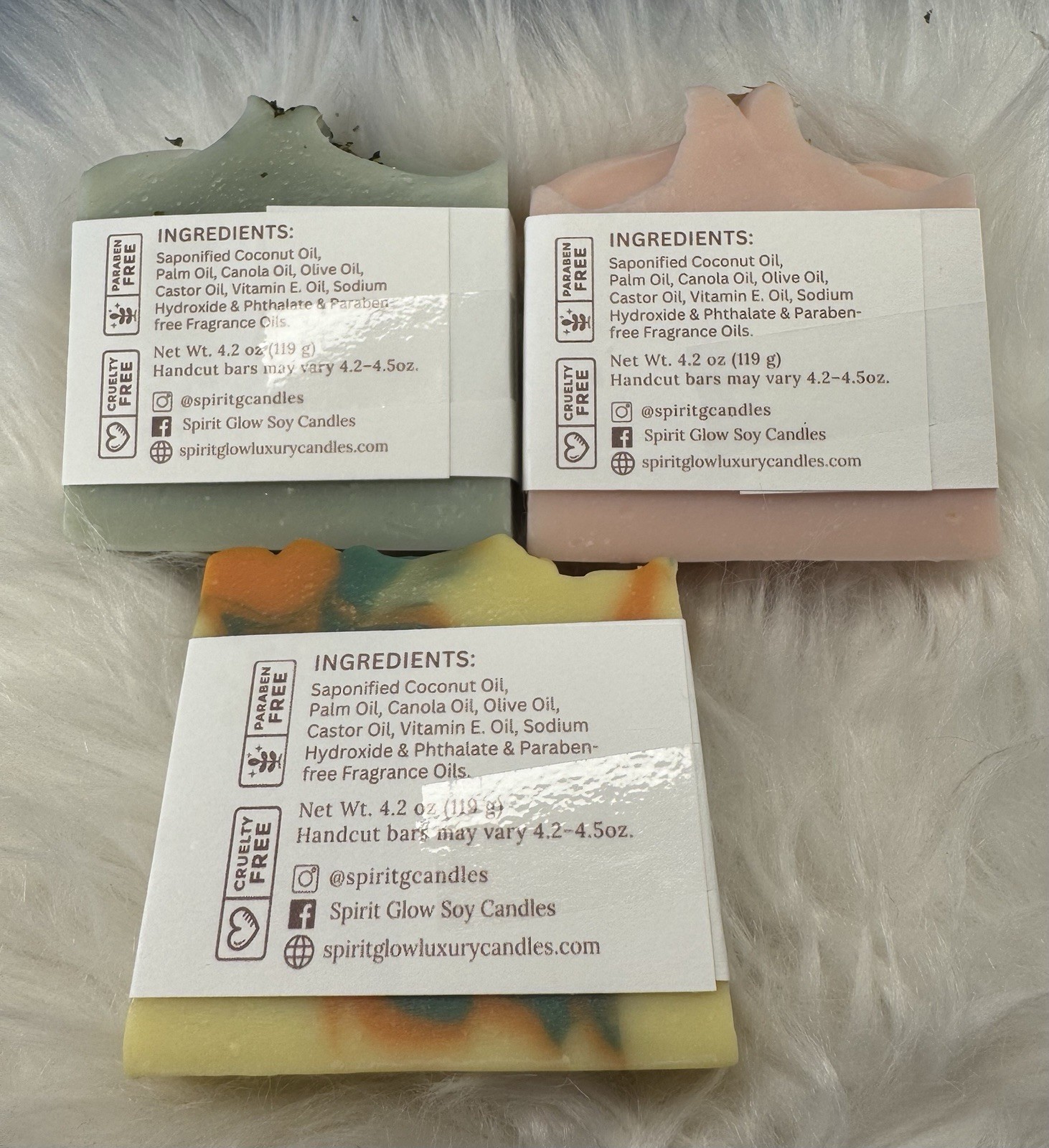Spirit Glow Home & Body Essentials Artisan Bar Soap Set 3 Mint Eucalyptus 4.2oz