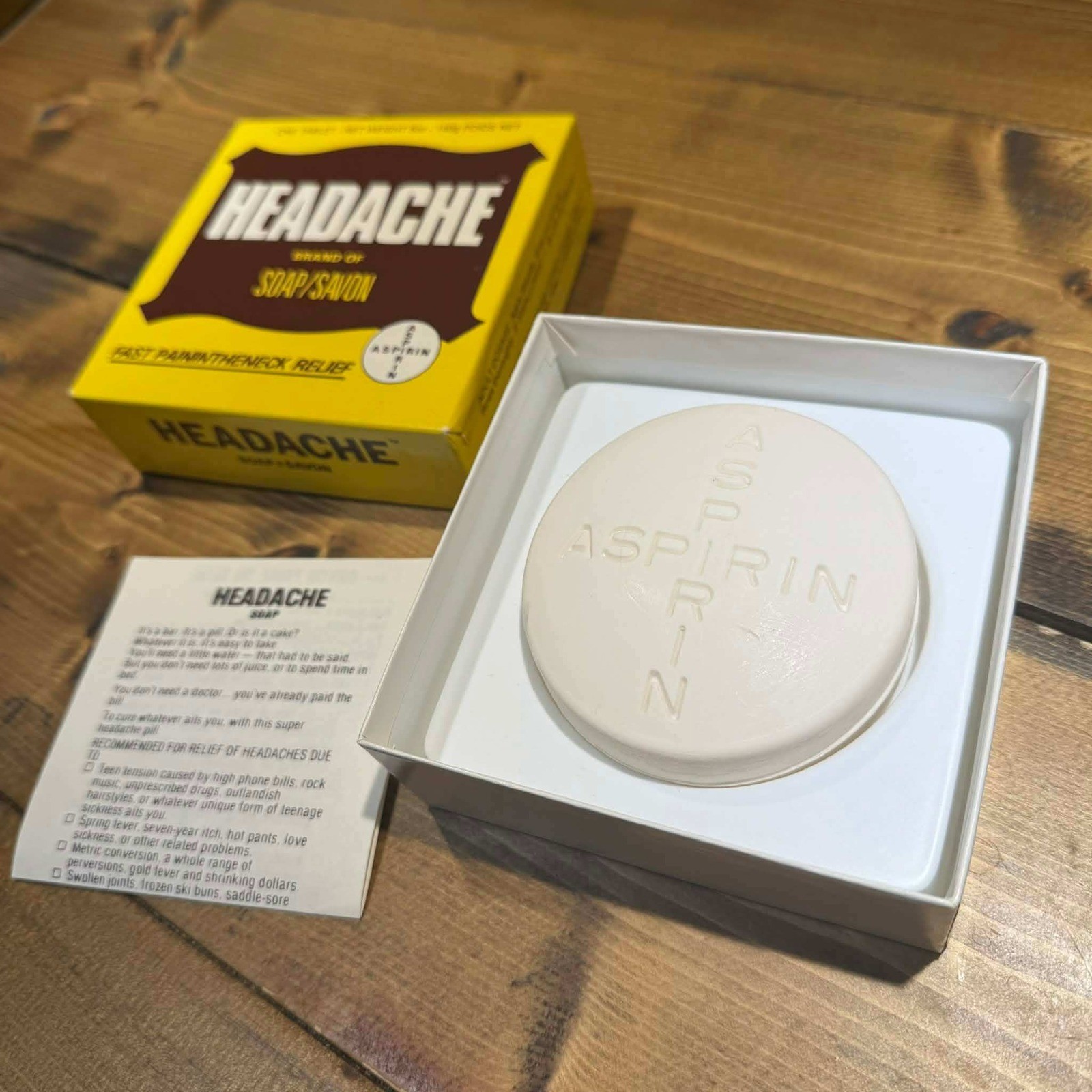 Vintage 1980s Novelty “Aspirin” Headache Soap Bar Gag Gift with Box + Paper
