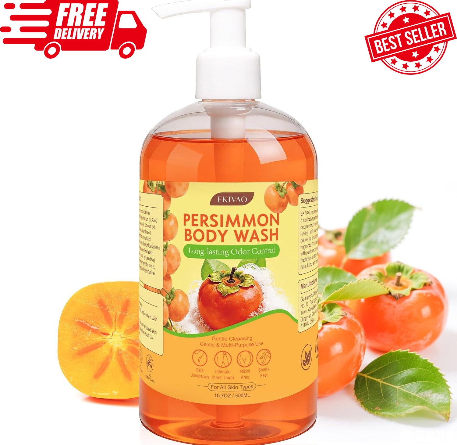 Persimmon Body Wash for Odor Control, Natural Deodorizing Persimmon Soap for Old