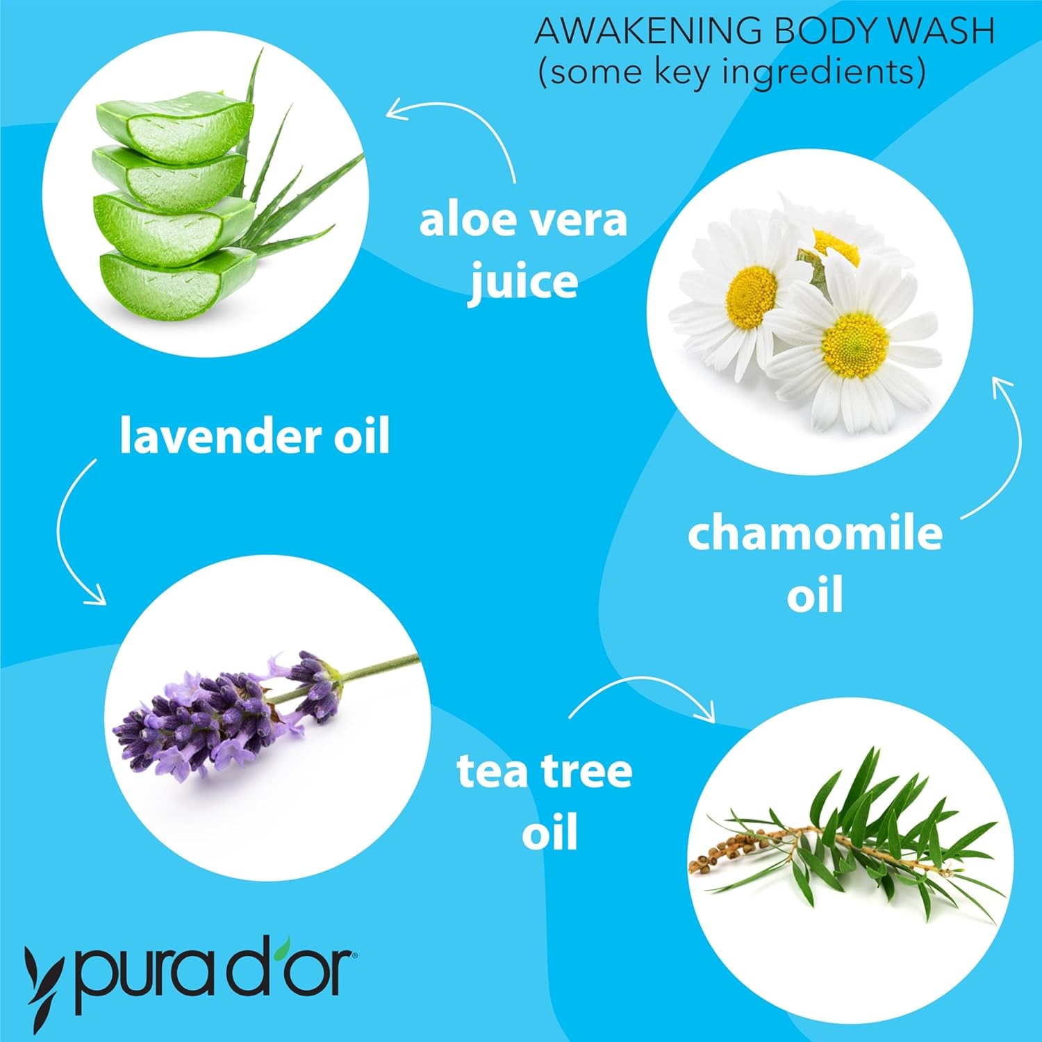 16 Oz Awakening Body Wash with Aloe Vera, Chamomile, Lavender, Tea Tree and