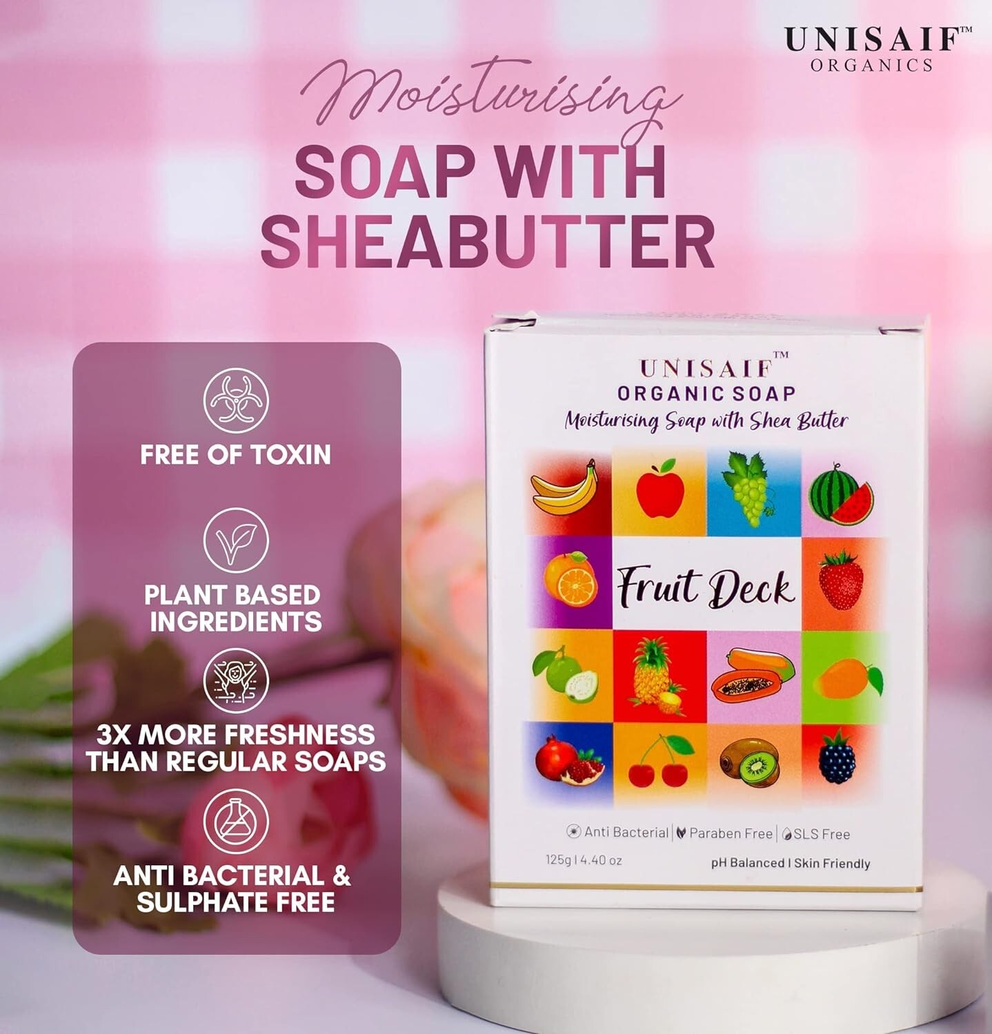 Unisaif Fruit Deck Organic Body Soap Bar, Moisturizing Soap With Shea Butter