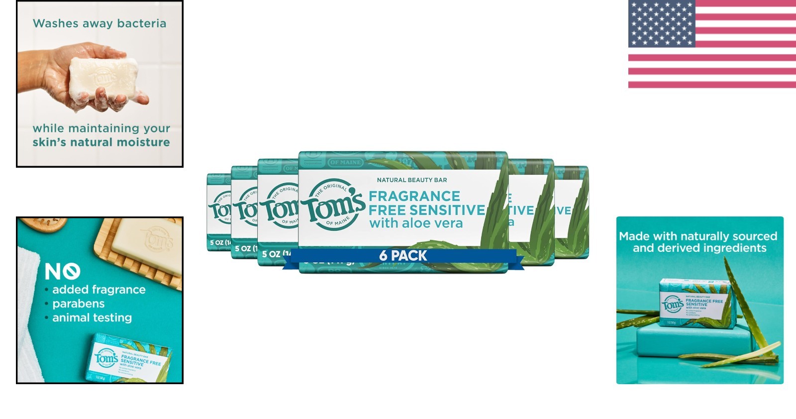 Dermatologist-Tested Tom’s of Maine Fragrance-Free Soap – Pack of 6, 5oz Bars