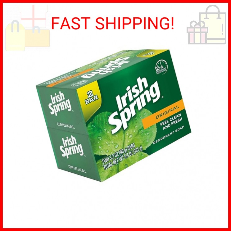 Irish Spring Original Deodorant Bar Soap, 3.20 oz bars, 2 ea
