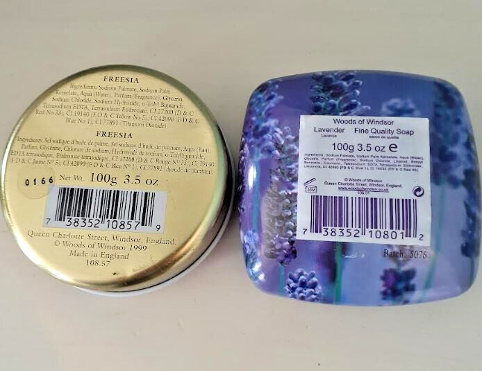 Woods of Windsor English Soap Freesia & Lavender decorative metal cases 100g x 2