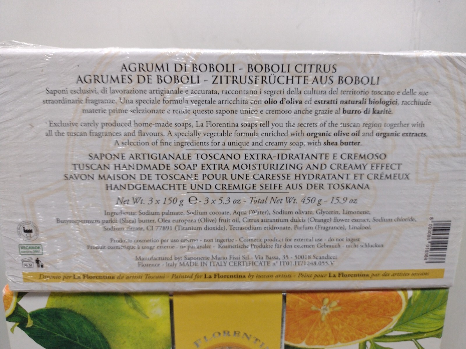 3pk La Florentina BOBOLI CITRUS 15.9oz Emboss Luxury Soap Italy Organic Homemade