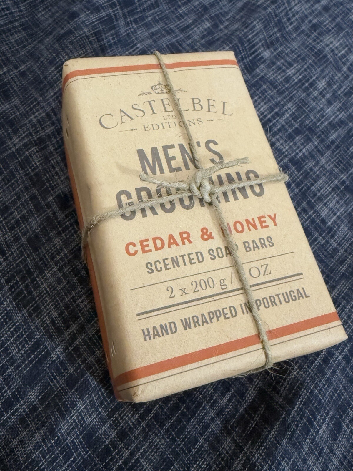 Castelbel Men’s Luxury Bath Bar Soap 2-Pack Cedar & Honey 7oz each (14oz total)
