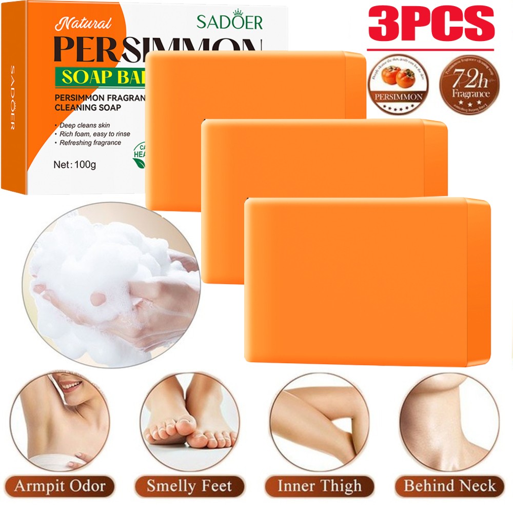 3/2x Persimmon Soap Bar for Old People Smell, Natural Body Odor Control Bar Soap