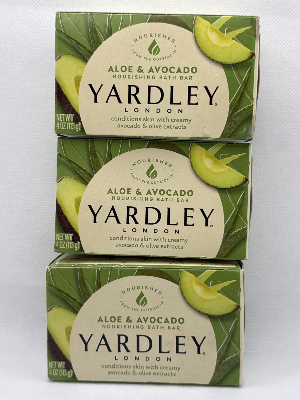 Lot of 3 Yardley London Moisturizing Bar Fresh Aloe With Avocado Essence 4 Oz