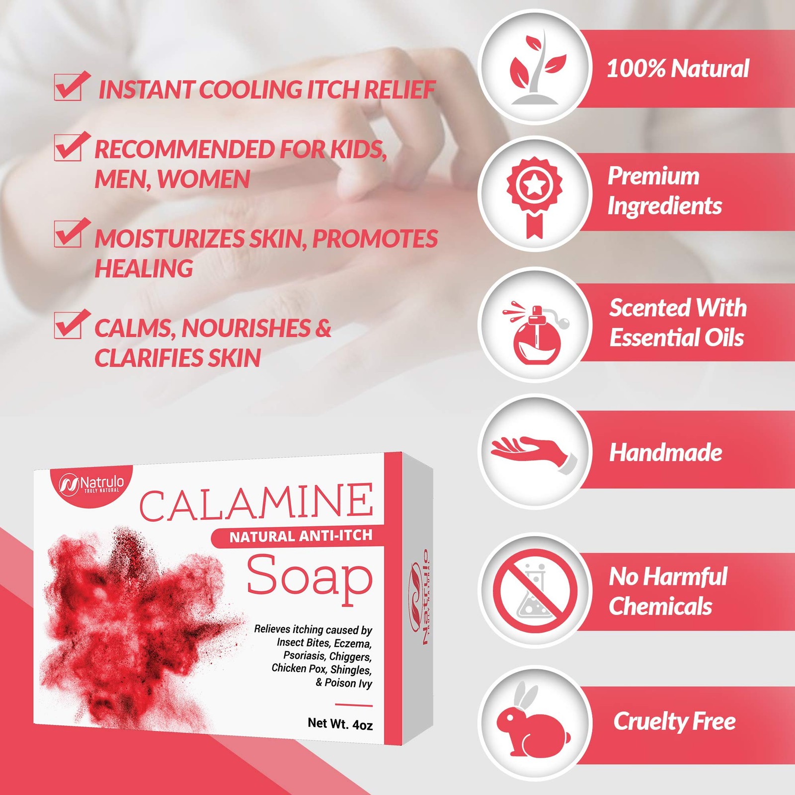 Natrulo | Natural Instant Itch Relief Soap Bar | Calamine | Oatmeal |4 Oz| 240